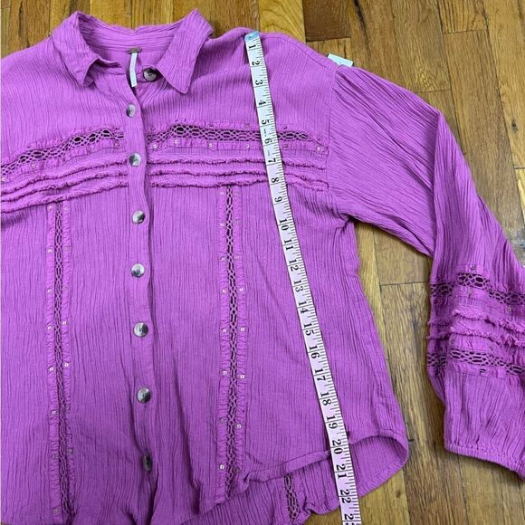 Free People Summer Stars Crochet Trim Button Down Top - Picture 5 of 9